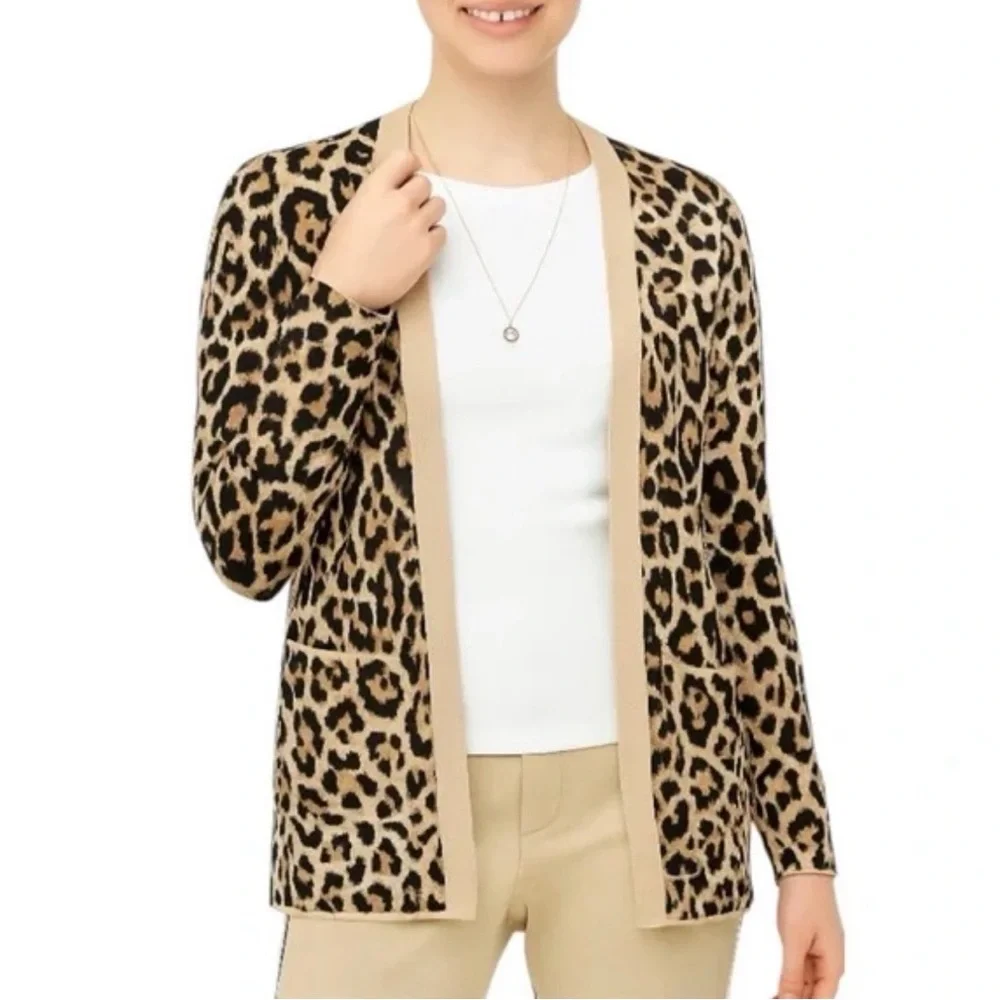 J. Crew Women’s Leopard Print Open Front Cardigan Size M